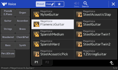 Voice screen for Guitar  MegaVoice used in Chord1 