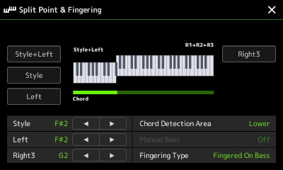 Split Point & Fingering for left and all right voices on.