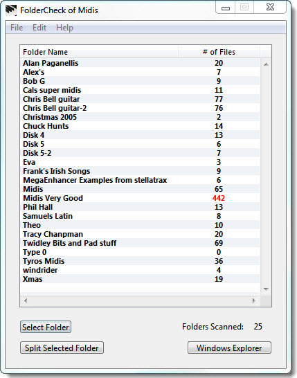 list of folder and the number of flies