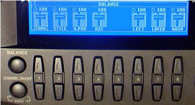Buttons below main screen - Balance, Channel on/off, and buttons 1 to 8
