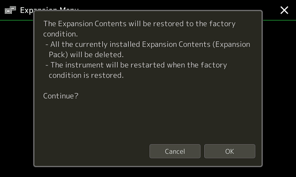Pack Installation warning that all contents will be deleted.