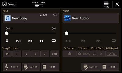 Song screen showing New Song for midi