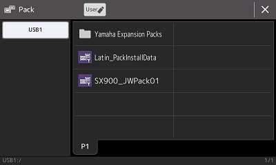 Pack screen showing contents of USB1.