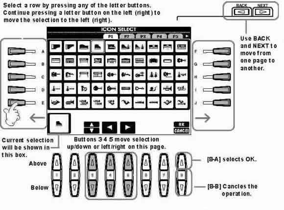 ICON SELECT screen with buttons