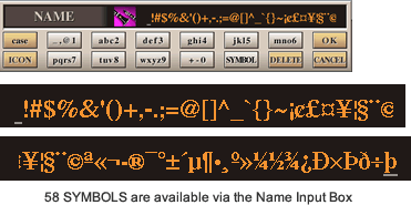 Symbols available in name input box