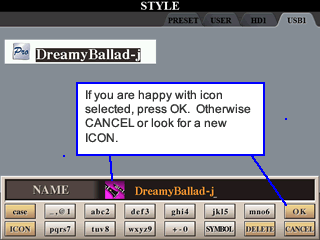 name input screen with icon selected