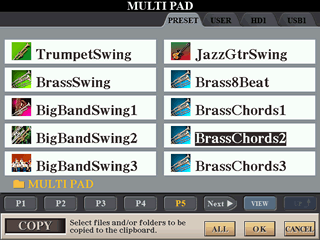 MULTIPAD screen showing COPY option