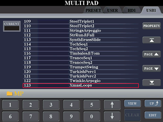 MULTIPAD screen showing options to page up/page down