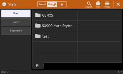 User area showing test folder.