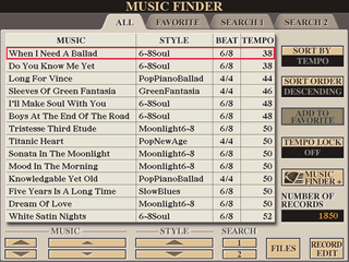MUSIC FINDER screen