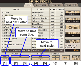 MF Screen with songs starting at "B"