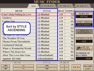 MF records sorted by style
