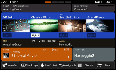 Home page showing Amazing Grace as midi and Regist entry.