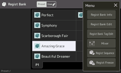 Regist Bank showing Preset area registration files.