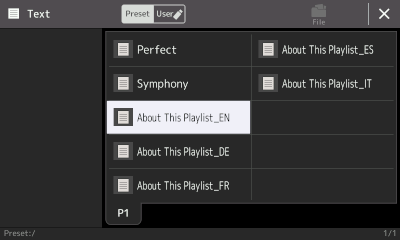 Text selection windown for files in the Preset area.