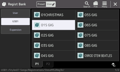 Regist Bank screen for SteveM523k folder.