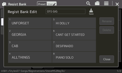 Regist Bank Edit screen for O1S GIG.