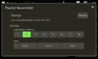 1st record edited to rename to "Georgia" and specify Registration Memory 2.