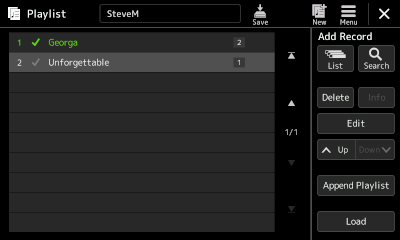 SteveM playlist with 2 record for Unforgettable in place.
