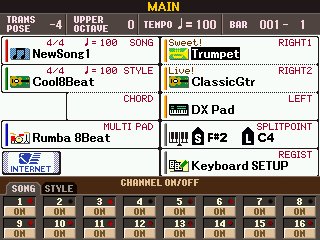 Screen shot showing the CHANNEL ON/OFF display at the bottom of the MAIN screen.
