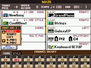 Screen shot showing the PART (CH:2) selection menu.