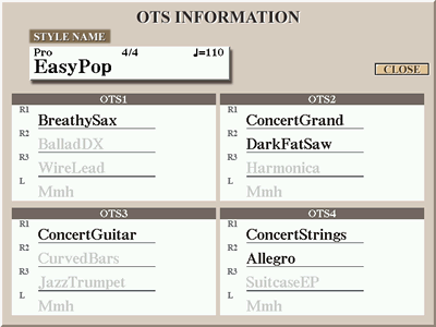 OTS INFORMATION screen