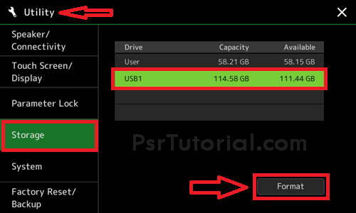 Genos 2 Formating USB Flash Drive