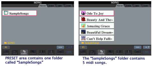 song preset screens