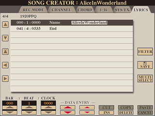 Song Creator - Lyrics screen