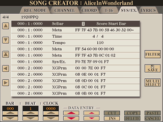 Song Creator SYS/EX Tab (Tyros)
