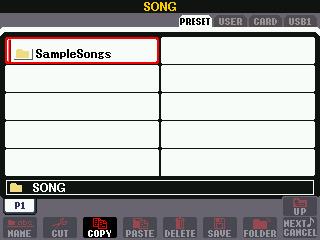 SONG select screen PRESET area