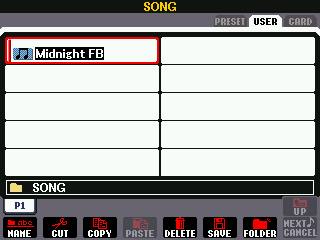SONG select screen USER area