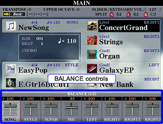 Balance Controls on MAIN screen