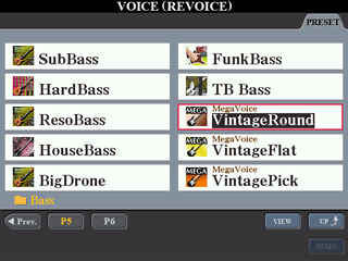VOICE selection screen.