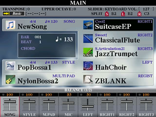 MAIN Screen showing PopBossa1 style loaded.