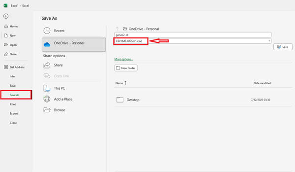 CSV file example showing properly formatted voice data
