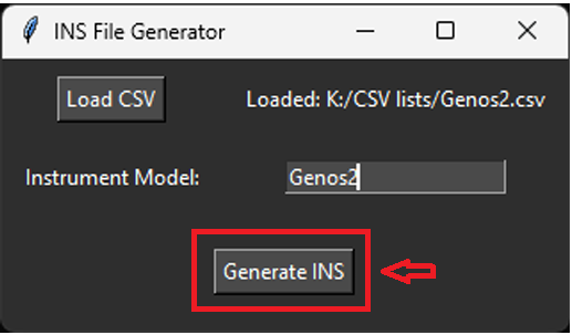 INS File Generator showing successful file generation