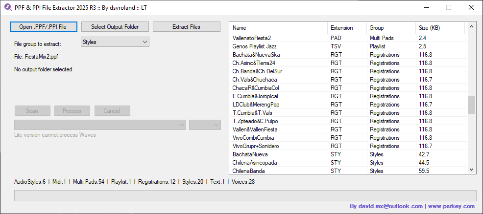 PPF and PPI File Extractor Lite version interface