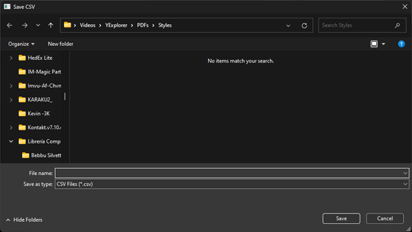 Saving style information as CSV file