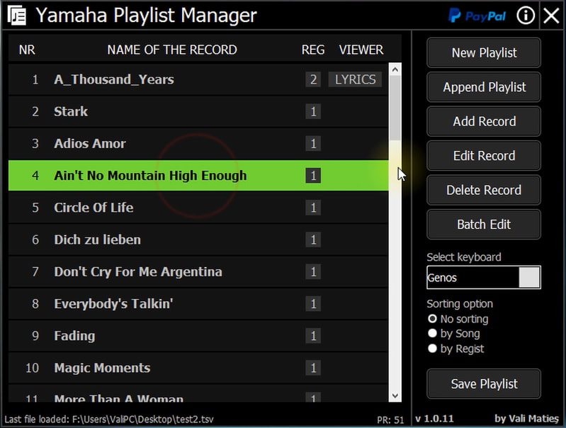 Yamaha Playlist Manager
